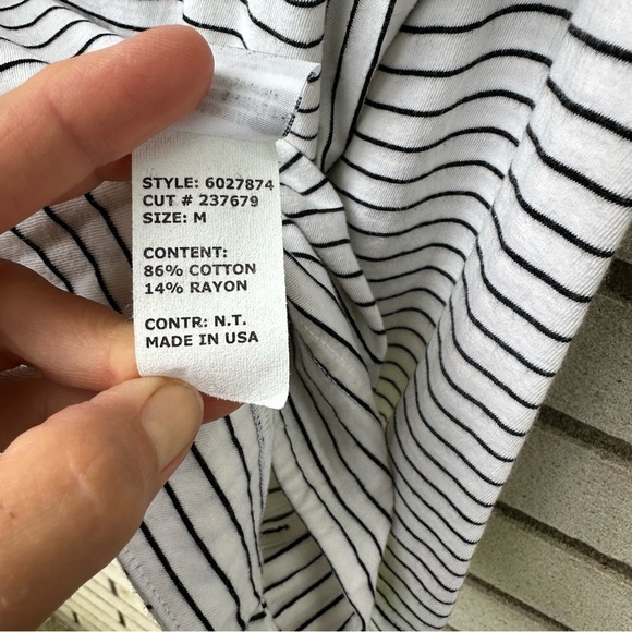 Cut Loose Cotton Blend Boat Neck White Black Stripe 3/4 Sleeve Tee Shirt - Picture 6 of 8